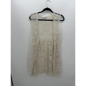 Sweet Generis Women Cream Lace Cardigan Vest Size M/L Boho Festival Hippie Gypsy